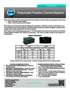 Product Brief  Pneumatic Position Control System Bimba has a family of position control systems that are available to achieve closed loop pneumatic motion control. •	 PCS - Pneumatic Control System •	 SPCS - Servo Pn