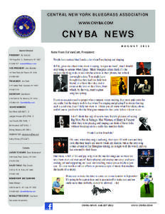 CENTRAL NEW YORK BLUEGRASS ASSOCIATION  WWW.CNYBA.COM  CNYBA NEWS A U G U S T