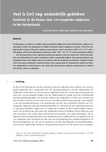 Veel is (er) nog onduidelijk gebleken Factoren in de keuze voor vervangende subjecten in het Nederlands SONJA VAN BOXTEL, PETER-ARNO COPPEN EN THEO BONGAERTS*  Abstract