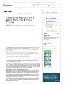 Inaccuracies May Cost 1 in 5 DIYers More Than $400 on Average - H&R Block Newsroom | H&R Block Newsroom  Your Questions, Expert Answers File Online