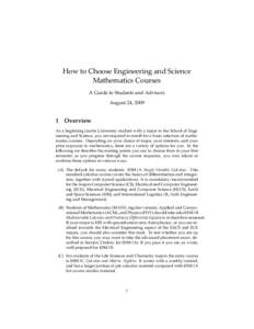 How to Choose Engineering and Science Mathematics Courses A Guide to Students and Advisors August 24, 