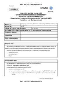 Resolution Plan for RO-ABWRExamination, Inspection Maintenance and Testing (EIM&T) Isolations and Configurations)