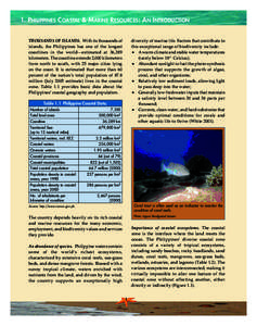 1. Philippines Coastal & Marine Resources: An Introduction Thousands of islands.  With its thousands of. islands, the Philippines has one of the longest coastlines in the world—estimated at 36,289 kilometers. The coa