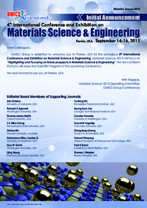 Materials ScienceInitial Announcement 4th International Conference and Exhibition on