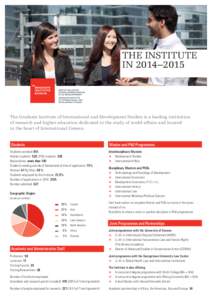 THE INSTITUTE IN 2014–2015 The Graduate Institute of International and Development Studies is a leading institution of research and higher education dedicated to the study of world affairs and located in the heart of I