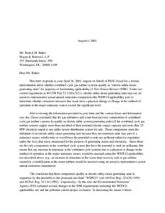 August 6, 2001  Mr. Patrick M. Raher Hogan & Hartson L.L.P 555 Thirteenth Street, NW Washington, DC[removed]