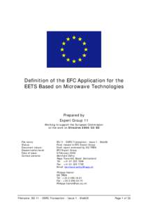 Definition of the EFC Application for the EETS Based on Microwave Technologies Prepared by Expert Group 11 Working to support the European Commission