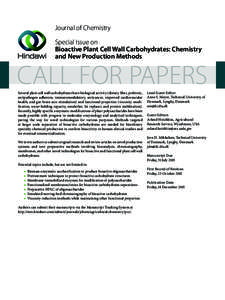 Journal of Chemistry Special Issue on Bioactive Plant Cell Wall Carbohydrates: Chemistry and New Production Methods  CALL FOR PAPERS