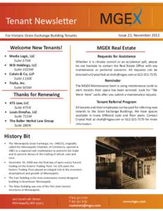 Tenant Newsletter Issue 22, November 2012 For Historic Grain Exchange Building Tenants  Welcome New Tenants!