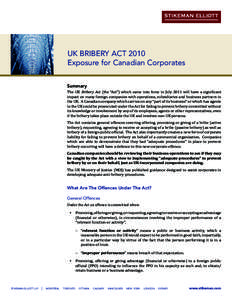 UK Bribery Act 2010: Exposure for Canadian Corporates