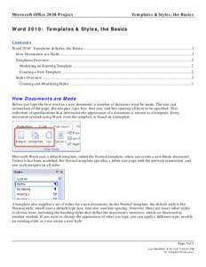 Microsoft Office 2010 Project  Templates & Styles, the Basics Word 2010: Templates & Styles, the Basics Contents