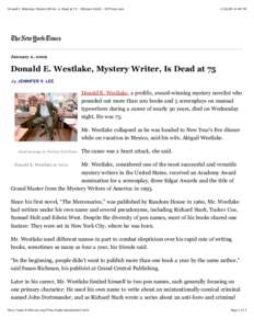 Donald E. Westlake, Mystery Writer, Is Dead at 75 - Obituary (Obit) - NYTimes.com:46 PM January 2, 2009