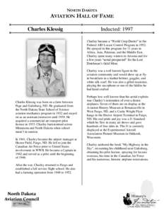 NORTH DAKOTA  AVIATION HALL OF FAME Charles Klessig  Inducted: 1997