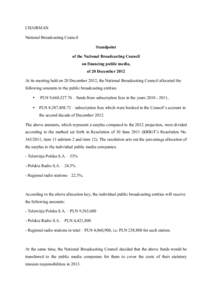 CHAIRMAN National Broadcasting Council Standpoint of the National Broadcasting Council on financing public media, of 20 December 2012