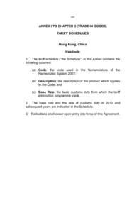 281  ANNEX I TO CHAPTER 3 (TRADE IN GOODS) TARIFF SCHEDULES Hong Kong, China Headnote
