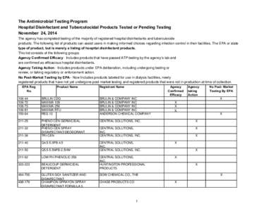 US EPA - Hospital Disinfectant and Tuberculocidal Products Tested or Pending Testing