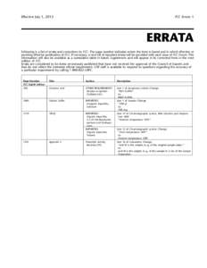 Effective July 1, 2012  FCC Errata 1 ERRATA Following is a list of errata and corrections to FCC. The page number indicates where the item is found and in which effective or