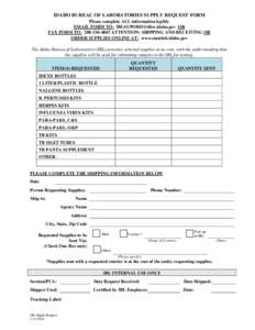 IDAHO BUREAU OF LABORATORIES SUPPLY REQUEST