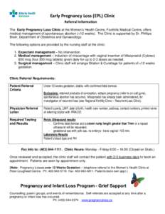 Calgary, Early Pregnancy Loss (EPL) Clinic - Referral Information