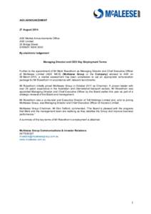    ASX ANNOUNCEMENT 27 August 2014 ASX Market Announcements Office