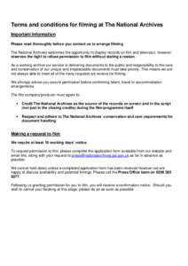 Microsoft Word - Terms & Conditions for filming at TNA - September 2011.docx