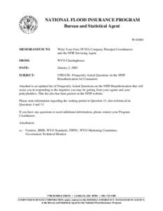 NATIONAL FLOOD INSURANCE PROGRAM Bureau and Statistical Agent W[removed]MEMORANDUM TO:  Write Your Own (WYO) Company Principal Coordinators