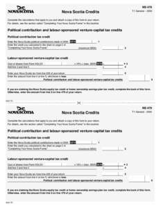 NS 479 T1 General – 2000 Nova Scotia Credits Complete the calculations that apply to you and attach a copy of this form to your return. For details, see the section called 