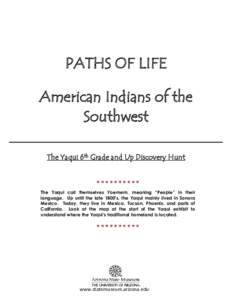 PATHS OF LIFE exhibit, Discovery Hunt booklet, Yaqui section, grades 6 and up