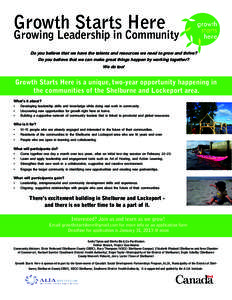Growth Starts Here  Growing Leadership in Community Do you believe that we have the talents and resources we need to grow and thrive? Do you believe that we can make great things happen by working together? We do too!