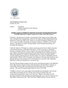 FOR IMMEDIATE RELEASE October 20, 2011 Contact: Todd Nein OAQDA Interim Executive Director