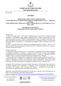 COMUNE DI VADO LIGURE Provincia di Savona Prot. n. 651 del[removed]AVVISO