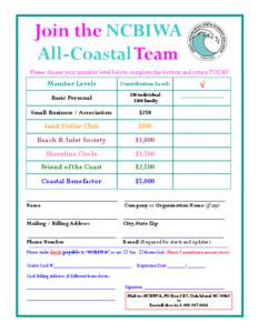 Join the NCBIWA All-Coastal Team Please choose your member level below, complete the bottom and return TODAY Member Levels