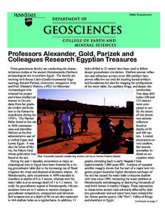 2006 Newsletter  Professors Alexander, Gold, Parizek and Colleagues Research Egyptian Treasures Three geosciences faculty are conducting site characholes drilled to 22 meters have been used to follow terization studies a