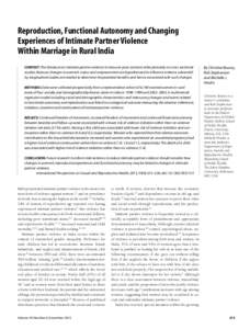 Reproduction, Functional Autonomy and Changing Experiences of Intimate Partner Violence Within Marriage in Rural India