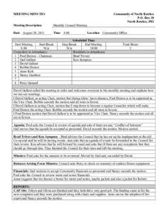 MEETING MINUTES  Community of North Rustico P.O. Box 38 North Rustico, PEI
