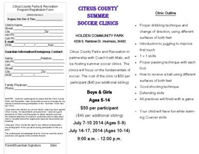 Citrus County Parks & Recreation Program Registration Form (OFFICE USE ONLY) Program Start Date & Time:_____________________