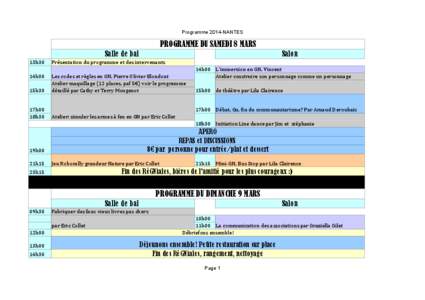 Programme 2014-NANTES  PROGRAMME DU SAMEDI 8 MARS Salle de bal  Salon