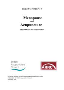 BRIEFING PAPER No 5  Menopause and  Acupuncture