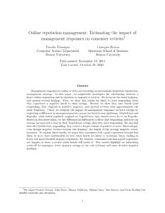 Online reputation management: Estimating the impact of management responses on consumer reviews† Davide Proserpio Computer Science Department Boston University
