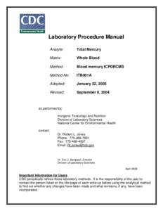 Laboratory Procedure Manual Analyte: Total Mercury  Matrix: