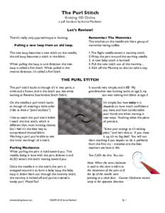 The Purl Stitch Knitting 101 Online a pdf handout by Annie Modesitt  Let’s Review!