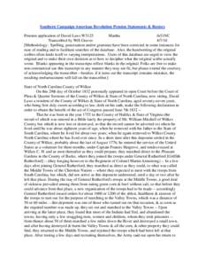 Southern Campaign American Revolution Pension Statements & Rosters Pension application of David Laws W5125 Martha fn51NC Transcribed by Will Graves[removed]