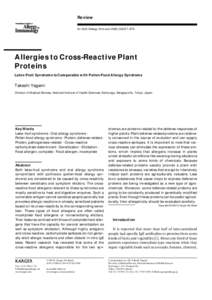 Review Int Arch Allergy Immunol 2002;128:271–279 Allergies to Cross-Reactive Plant Proteins Latex-Fruit Syndrome Is Comparable with Pollen-Food Allergy Syndrome