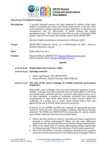 OECD Russia Corporate Governance Roundtable March 2012 Technical Seminar Description: