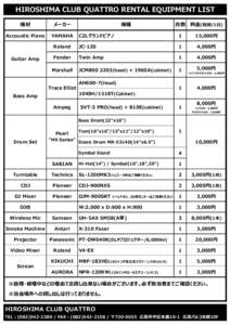 HIROSHIMA CLUB QUATTRO RENTAL EQUIPMENT LIST 機材 メーカー  Accoustic Piano