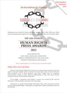 An Invitation for Entries  HUMAN RIGHTS PRESS AWARDS  Entry Deadline