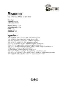 Misnomer  6-D American Wheat or Rye Beer Size: 5 gal Efficiency: 90.0% Attenuation: 85.0%
