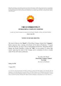 Hong Kong Exchanges and Clearing Limited and The Stock Exchange of Hong Kong Limited take no responsibility for the contents of this document, make no representation as to its accuracy or completeness and expressly discl