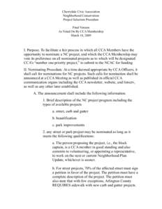 Cherrydale Civic Association Neighborhood Conservation Project Selection Procedure Final Version As Voted On By CCA Membership March 18, 2009