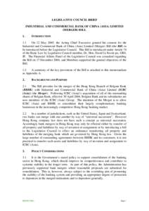 LEGISLATIVE COUNCIL BRIEF INDUSTRIAL AND COMMERCIAL BANK OF CHINA (ASIA) LIMITED (MERGER) BILL 1.  INTRODUCTION